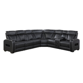 9516BLKS*33L2RCNPWH 3-Piece Power Reclining Sectional with Right Side Console, Drop-Down Cup Holders, Power Headrests, Storage Arms(Top and Side), Cup holders, Reading Lights, Charging Ports, Wireless speakers, Two Wireless Chargers, and LED lighting