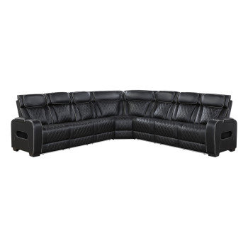 9516BLKS*33L3RPWH 3-Piece Power Reclining Sectional with Center Drop-Down Cup Holders, Power Headrests, Storage Arms(Top and Side), Cup holders, Charging Ports, Reading Lights, Wireless Chargers, Charging Ports and LED Lighting