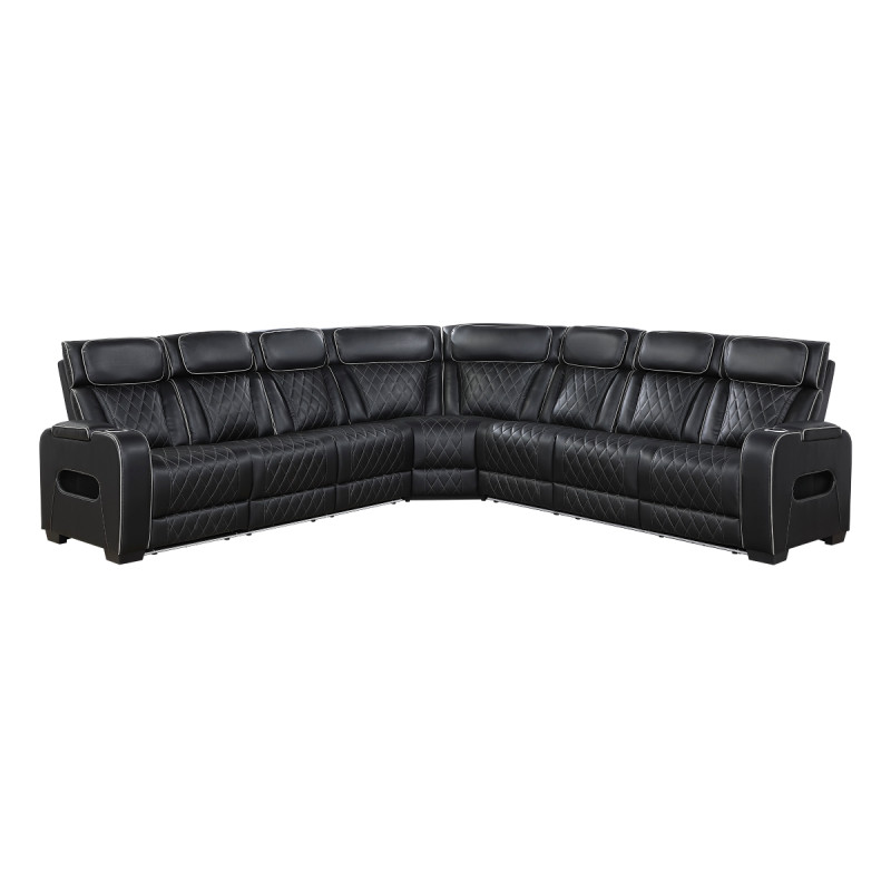 9516BLKS*33L3RPWH 3-Piece Power Reclining Sectional with Center Drop-Down Cup Holders, Power Headrests, Storage Arms(Top and Side), Cup holders, Charging Ports, Reading Lights, Wireless Chargers, Charging Ports and LED Lighting