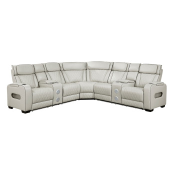 9516TPES*32LCN2RCNPWH 3-Piece Power Reclining Sectional with Consoles, Power Headrests, Storage Arms(Top and Side), Cup holders, Charging Ports, Wireless speakers and LED lighting