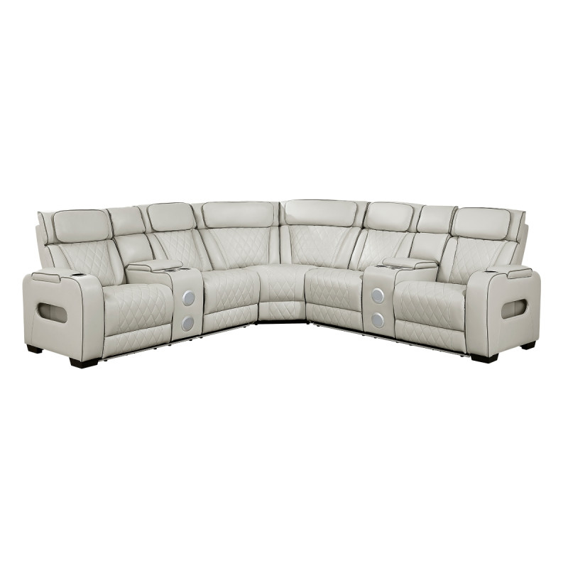 9516TPES*32LCN2RCNPWH 3-Piece Power Reclining Sectional with Consoles, Power Headrests, Storage Arms(Top and Side), Cup holders, Charging Ports, Wireless speakers and LED lighting