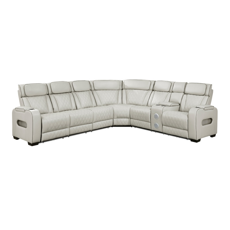 9516TPES*33L2RCNPWH 3-Piece Power Reclining Sectional with Right Side Console, Drop-Down Cup Holders, Power Headrests, Storage Arms(Top and Side), Cup holders, Reading Lights, Charging Ports, Wireless speakers, Two Wireless Chargers, and LED lighting