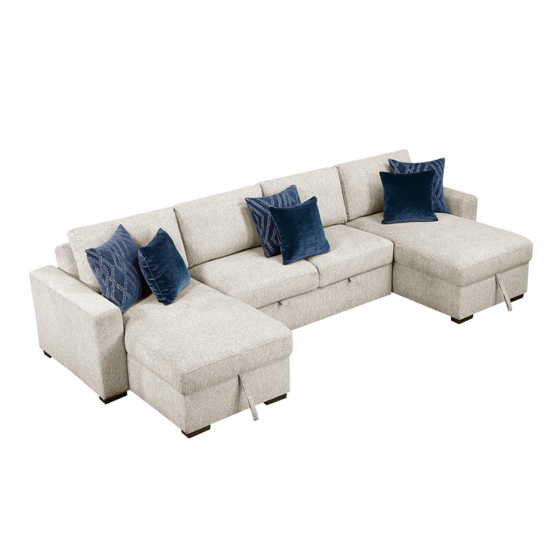 8548BE*42VC2ACLA 3-Piece Sectional with Reversible Chaises, Pull-out Bed and Hidden Storage, Click Motion Back