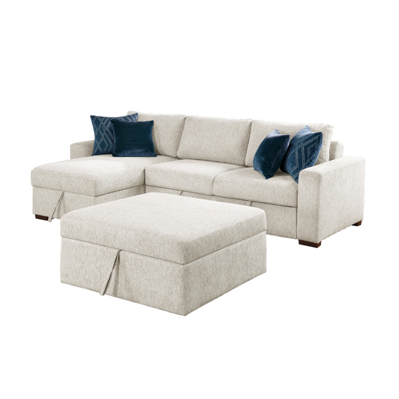 8548BE*4VC2ACLAOT 3-Piece Sectional with Reversible Chaise, Pull-out Bed, Hidden Storage and Ottoman, Click Motion Back