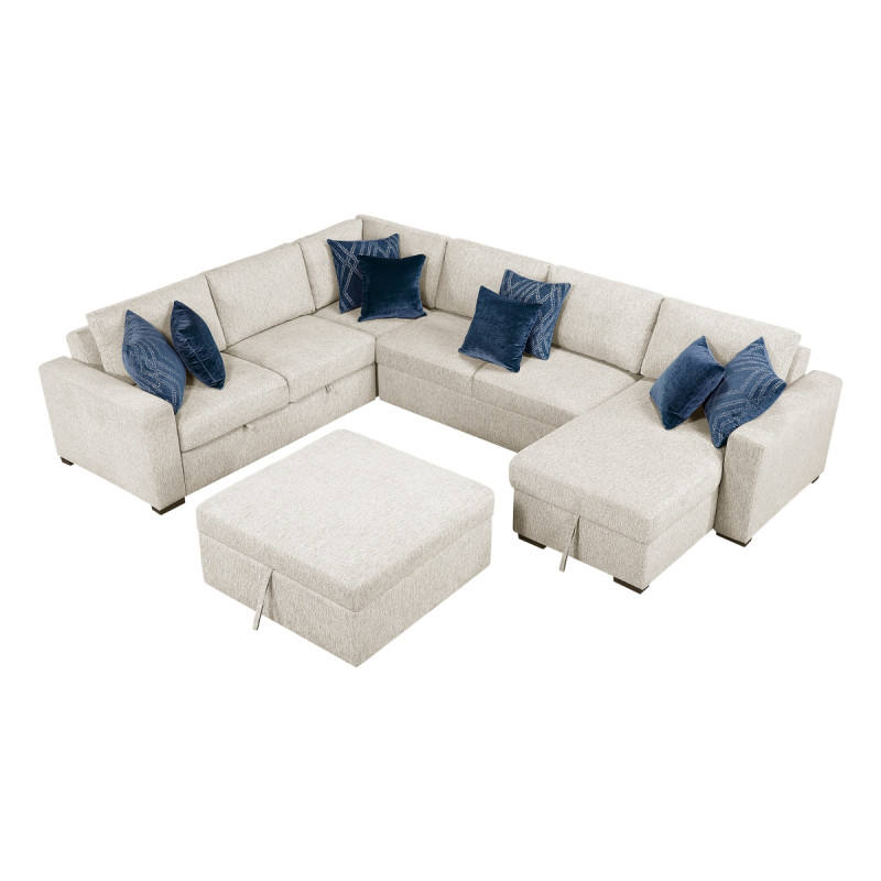 8548BE*6VC2ACR2ACLAOT 5-Piece Sectional with Reversible Chaise, Pull-out Bed, Hidden Storage and Ottoman