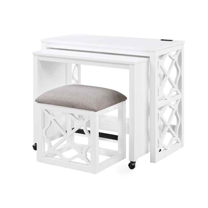 4998WHT 3-Piece Pack Desks with Stool Set