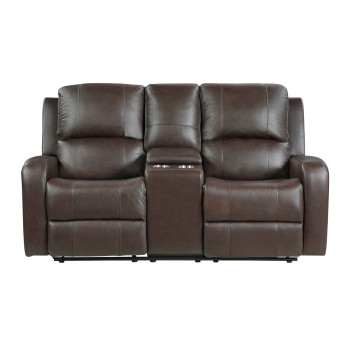 9735BRW-2 Double Reclining Love Seat with Center Console
