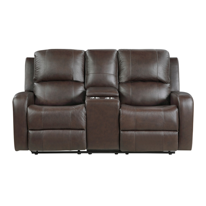 9735BRW-2 Double Reclining Love Seat with Center Console