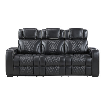 8449BK-3PWHM Power Double Reclining Sofa with Center Drop-Down Cup Holders, Power Headrests, Storage Arms with Cup holders, Reading Lights, Wireless Charger, Air Massage and Heat, LED Lighting and Charging Ports