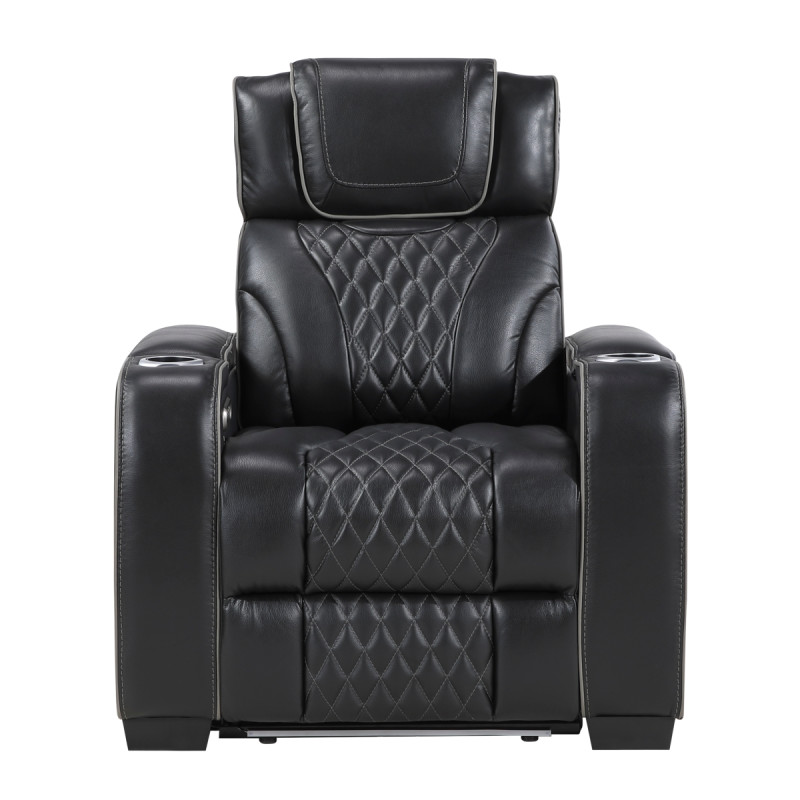 8449BK-1PWHM Power Reclining Chair with Power Headrest, Storage Arms with Cup Holders, Air Massage and Heat, LED Lighting and Charging Ports