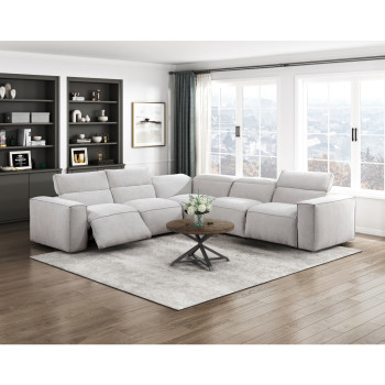 8414GRY*5LRRRPWH 5-Piece Modular Power Reclining Sectional with Power Headrests