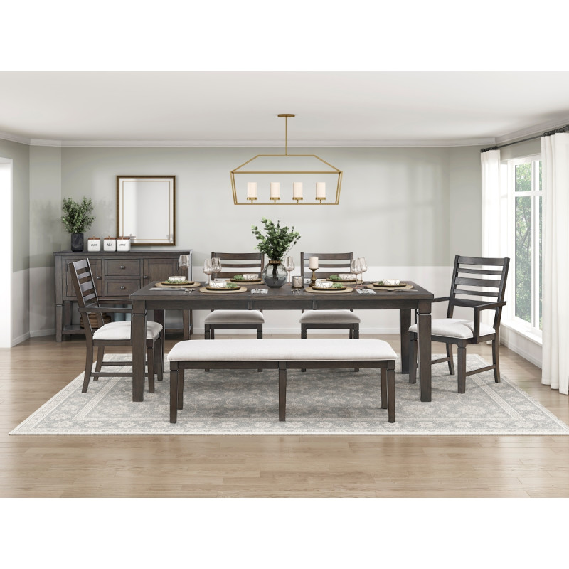 6023-84*6 6PC SETS Dining Table + 2 Side Chair + 2 Arm Chair + Bench