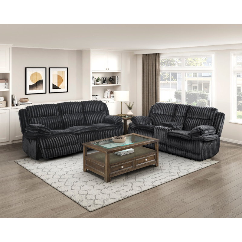 9577BK*2 2PC SETS Double Reclining Sofa + Love Seat