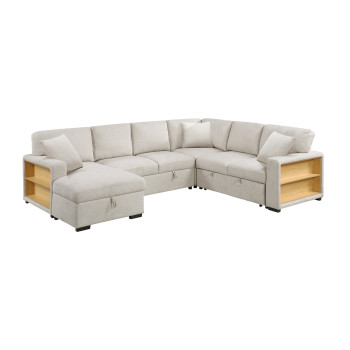 9630BE*4LC2R Sectional with Left Chaise, Pull-out Bed, Hidden Storages and Shelves, Charging Ports