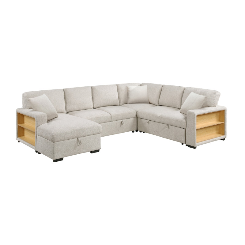 9630BE*4LC2R Sectional with Left Chaise, Pull-out Bed, Hidden Storages and Shelves, Charging Ports