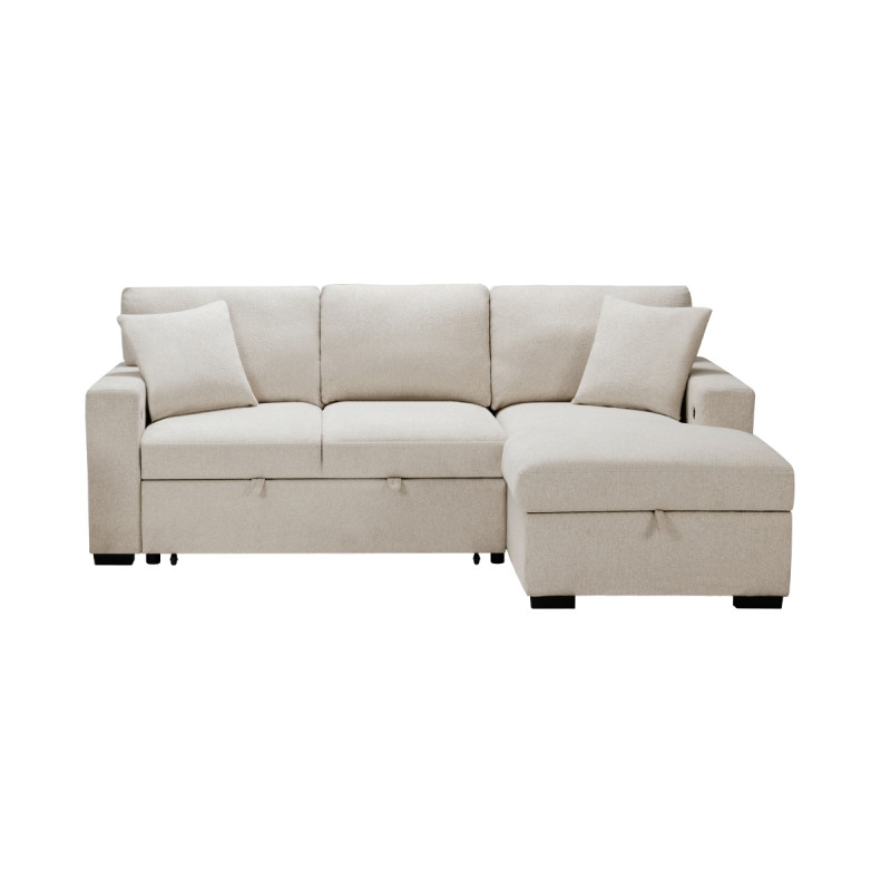 9630BE*22LRC Sectional with Right Chaise, Pull-out Bed, Hidden Storage and Shelves, Charging Ports