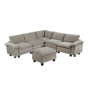 8450PWT*64ACCROT 6-Piece Modular Sectional with Ottoman
