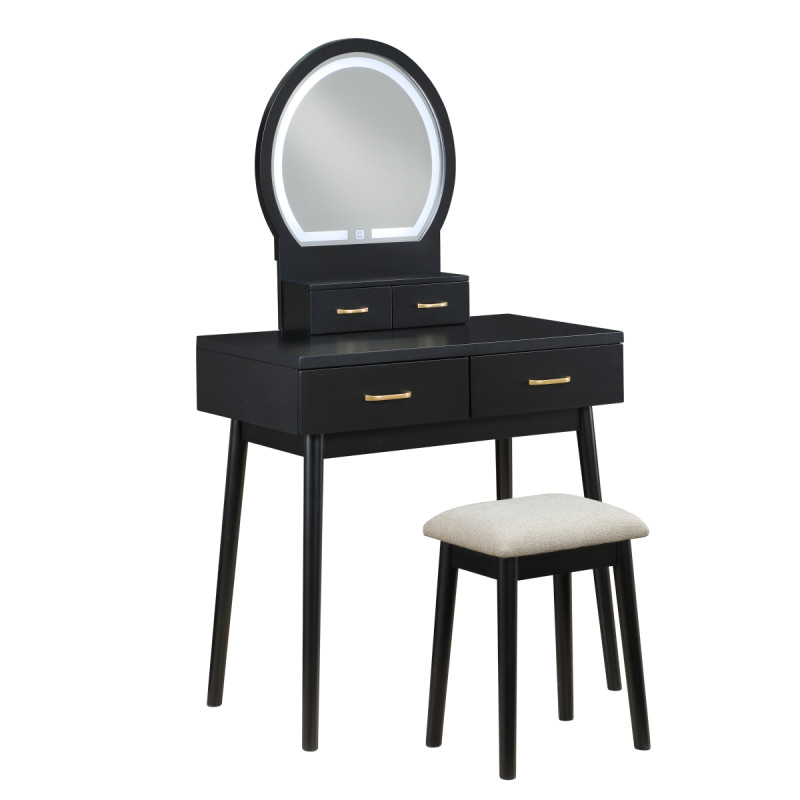 4565BK Vanity Dresser with Mirror and Stool