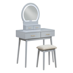 4565GY Vanity Dresser with Mirror and Stool