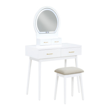 4565WH Vanity Dresser with Mirror and Stool