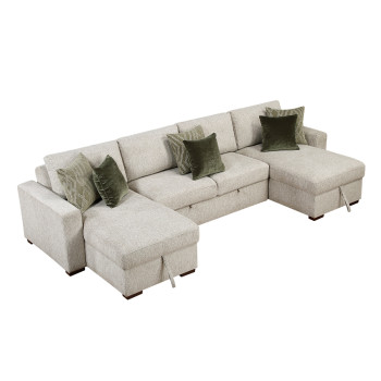8548*42VC2ACLA 3-Piece Sectional with Reversible Chaises, Pull-out Bed and Hidden Storage, Click Motion Back