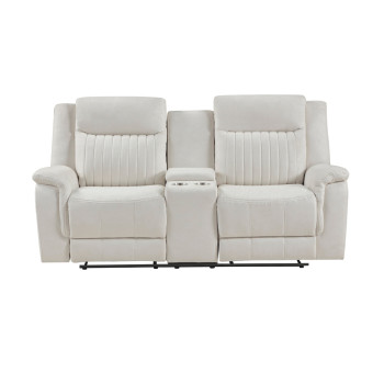 9646BE-2 Double Reclining Love Seat with Center Console, Beige