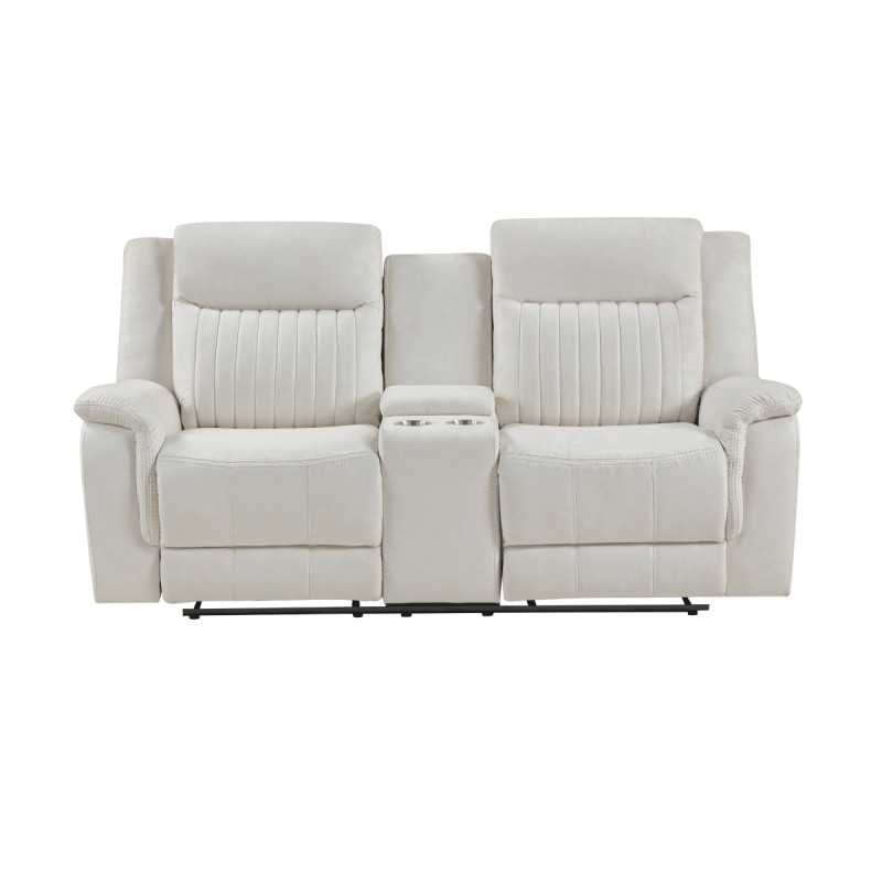 9646BE-2 Double Reclining Love Seat with Center Console, Beige