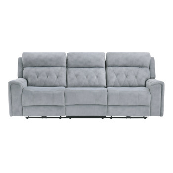 9670GY-3PWH Power Double Reclining Sofa with Power Headrests, Hidden Arms Cup Holders and Charging Ports