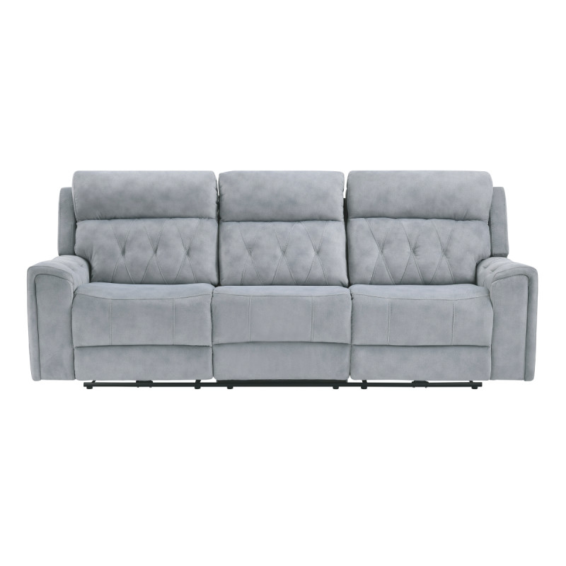 9670GY-3PWH Power Double Reclining Sofa with Power Headrests, Hidden Arms Cup Holders and Charging Ports