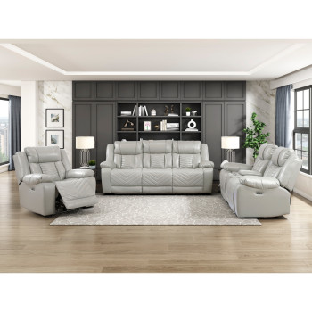 8457GRY*3PW 3pc Set: Sofa, Love, Chair (Power)