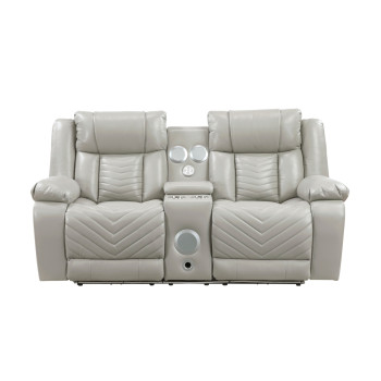 8457GRY-2PW Power Double Reclining Love Seat with Center Console, Wireless Speakers, LED and Charging Ports