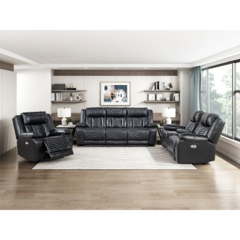 8457BLK*3PW 3pc Set: Sofa, Love, Chair (Power)