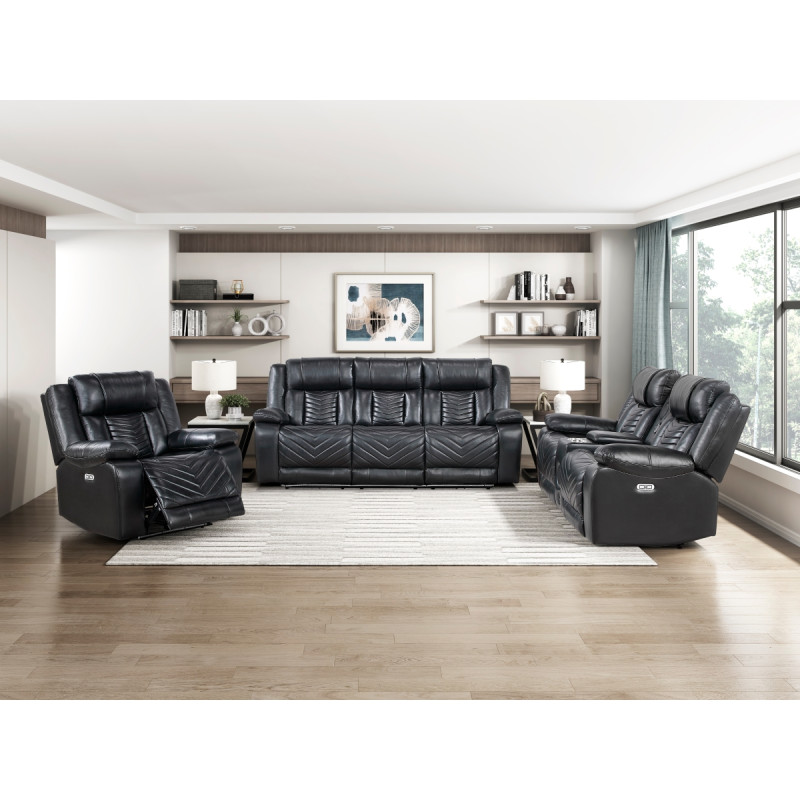 8457BLK*3PW 3pc Set: Sofa, Love, Chair (Power)