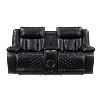 8457BLK-2PW Power Double Reclining Love Seat with Center Console, Wireless Speakers, LED and Charging Ports