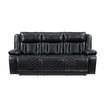 8457BLK-3PW Power Double Reclining Sofa with Center Drop-Down Cup Holders, Wireless Charger, Magazine Bag, LED and Charging Ports