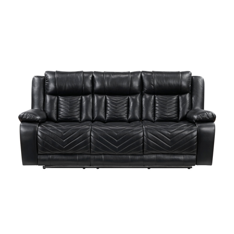 8457BLK-3PW Power Double Reclining Sofa with Center Drop-Down Cup Holders, Wireless Charger, Magazine Bag, LED and Charging Ports