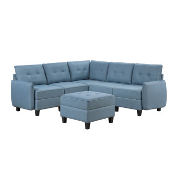 9557BUE*6SCOT 6-Piece Sectional with Storage and Ottoman