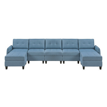 9557BUE*7SC2OT 7-Piece Sectional with Storage and Two Ottomans