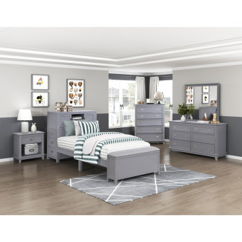 B2024GYBC-1*4 4PC SETS Twin Bookcase Bed with Hidden Desk, Stool and Storage Bench