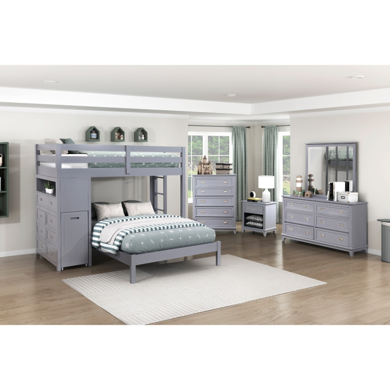 B2024GYLTF-1*4 4PC SETS Twin/Full Loft Bunk Bed with Chest and Hidden Desk