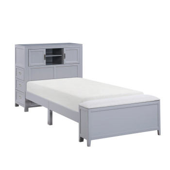 B2024GYBC-1* Twin Bookcase Bed with Hidden Desk, Stool and Storage Bench