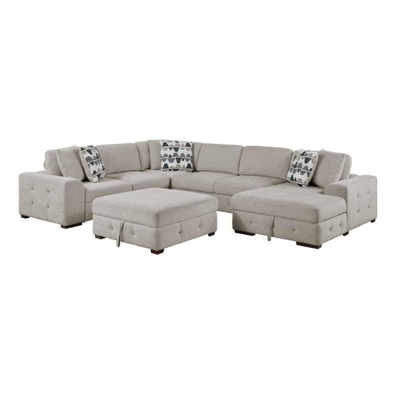 9624TP*52LRC 5-Piece Sectional with Right Chaise and Storage Ottoman