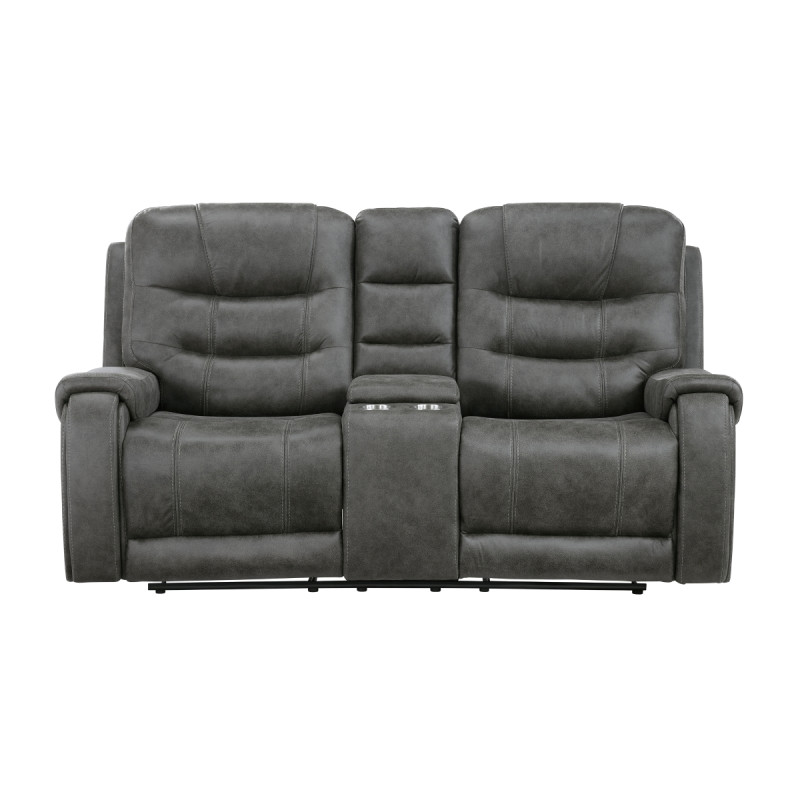 9634DGY-2 Double Reclining Love Seat with Center Console