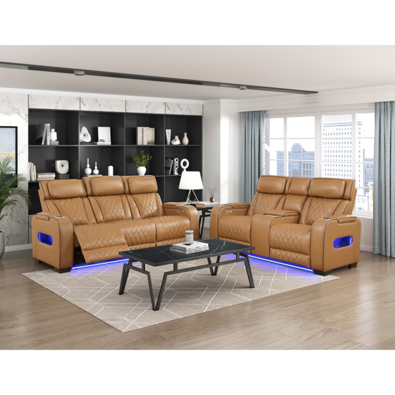 9516BRW*2PWH 2pc Set: Sofa, Love (Power)