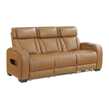 9516BRW-3PWH Power Double Reclining Sofa with Center Drop-Down Cup Holders, Power Headrests, Storage Arms(Top and Side), Cup holders and Reading Lights, Two Wireless Chargers, Charging Ports and LED Lighting