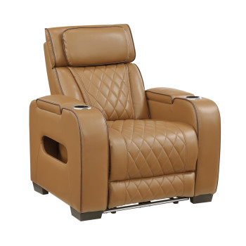 9516BRW-1PWH Power Reclining Chair with Power Headrest, Cup holders and Storage Arms(Top and Side), Charging Ports and LED lighting