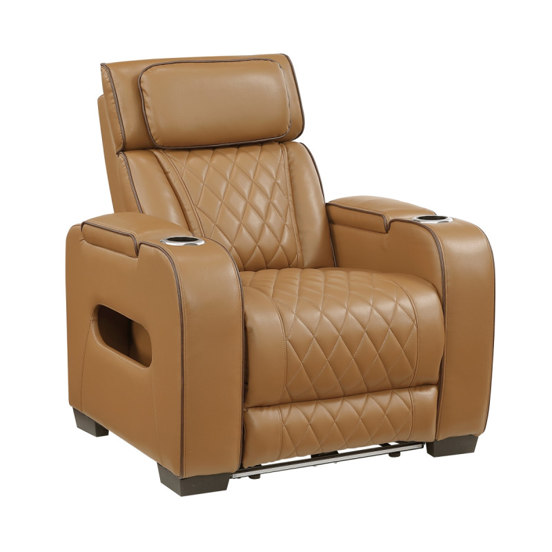 9516BRW-1PWH Power Reclining Chair with Power Headrest, Cup holders and Storage Arms(Top and Side), Charging Ports and LED lighting