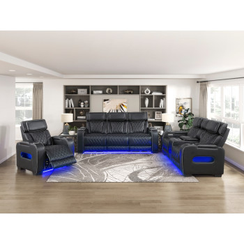9516BLK*3PWH 3pc Set: Sofa, Love + Chair (Power)