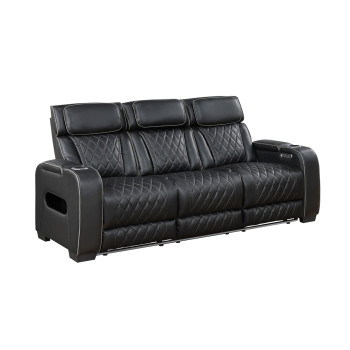9516BLK-3PWH Power Double Reclining Sofa with Center Drop-Down Cup Holders, Power Headrests, Storage Arms(Top and Side), Cup holders and Reading Lights, Two Wireless Chargers, Charging Ports and LED Lighting