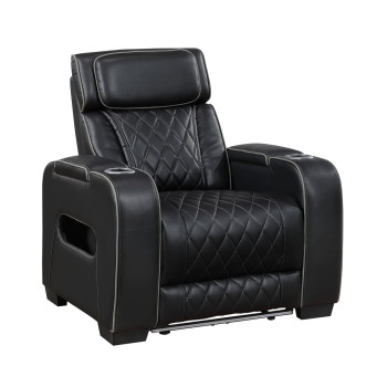 9516BLK-1PWH Power Reclining Chair with Power Headrest, Cup holders and Storage Arms(Top and Side), Charging Ports and LED lighting